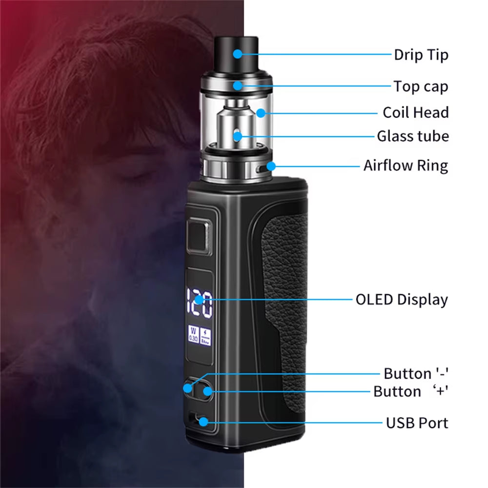Electronic Cigarette 120W Box Mod Vape Kit Build-In 2200Mah Battery 2.5Ml Tank OLED Screen E-Cigarette Vaper Pen Vaporizer Vapor