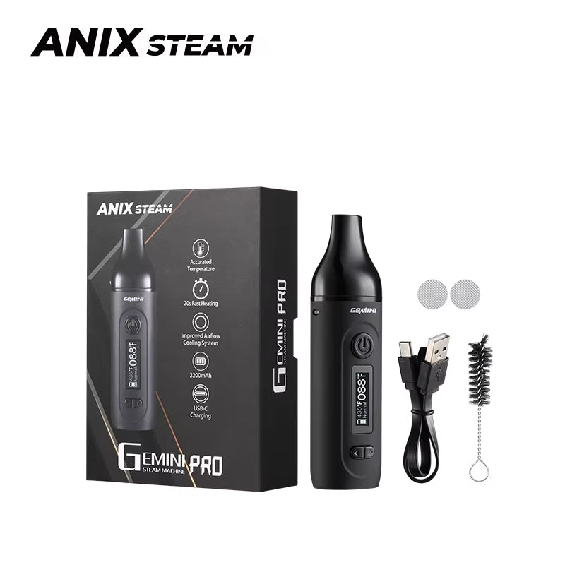 Original Anix Gemini Dry Herb Vaporizer Kit 2200Mah Battery Stainless Steel Heating Chamber with OLED Screen Vape Pen Herbal Kit