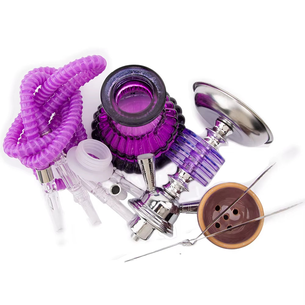 Arabian 4 Layers Hookah Set Glass Shisha Double Hose Pipe Ceramic Bowl Portable Purple Accessories Birthday Gift 2 Hoses Pipe