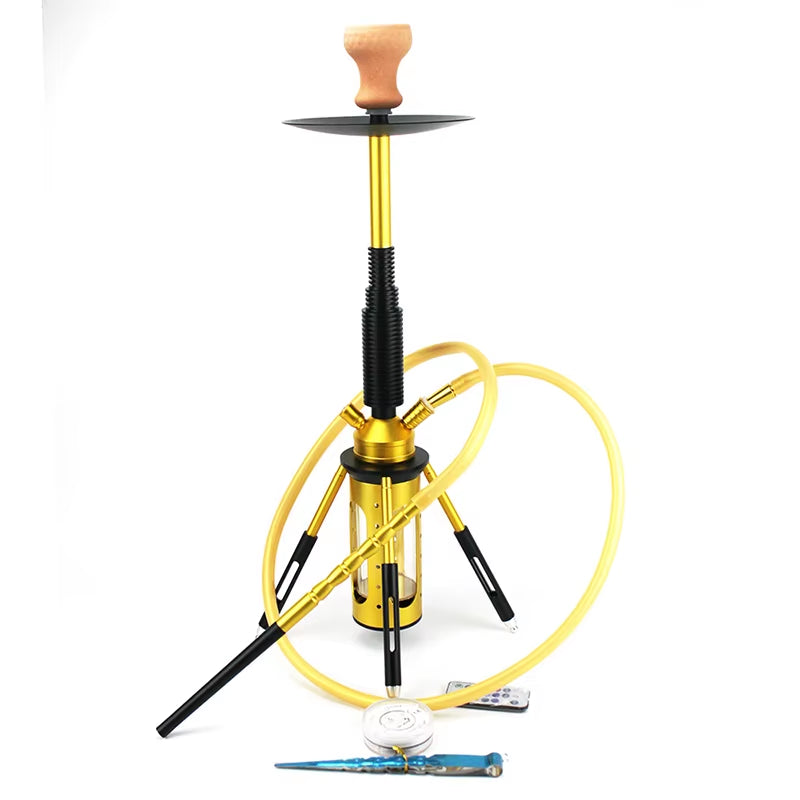 New 68.2CM Hookah Rocket Shisha with LED Light Metal Diffuser Smoking Water Pipe Stable Glass Vase Nargile Sheesha Hookahs Set