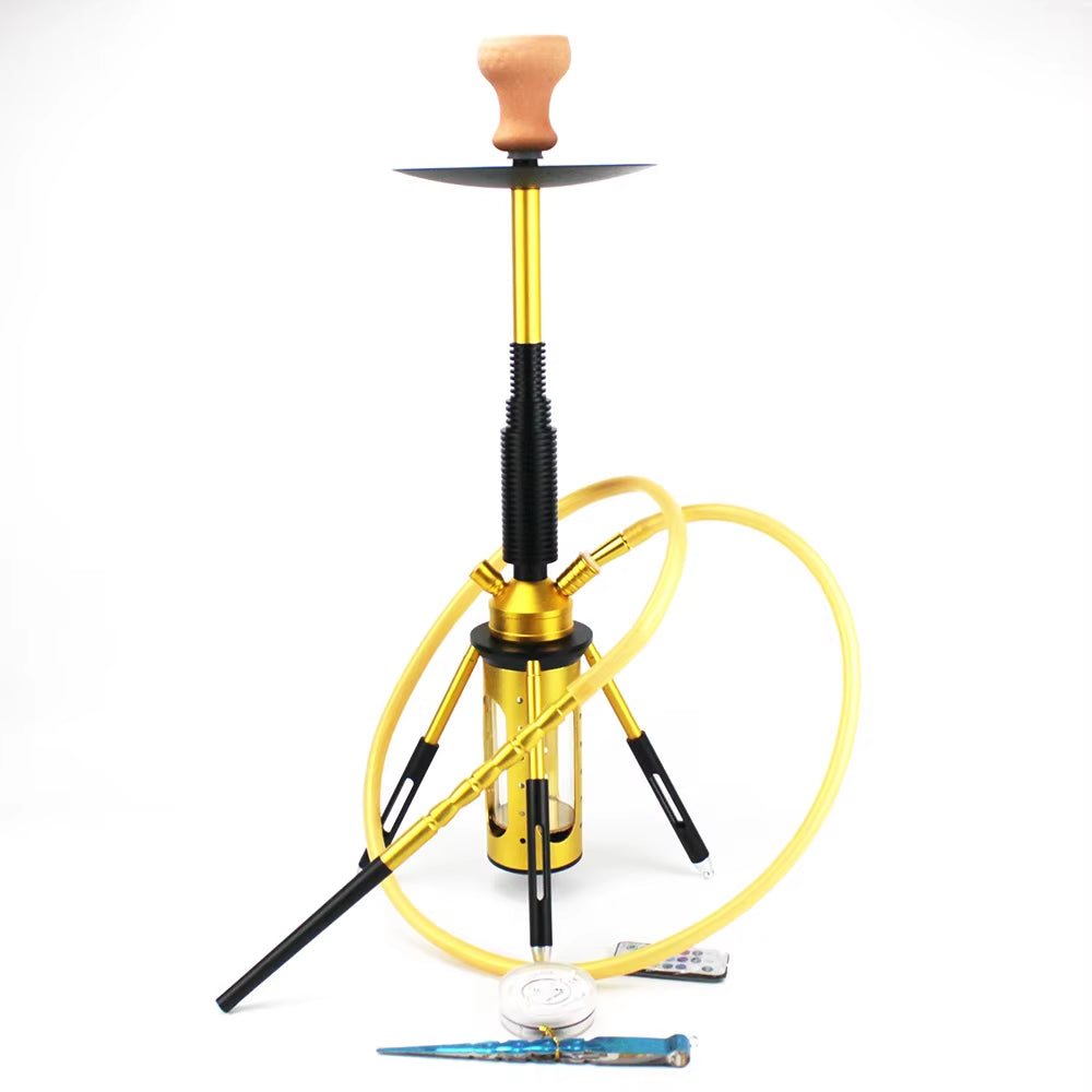 New 68.2CM Hookah Rocket Shisha with LED Light Metal Diffuser Smoking Water Pipe Stable Glass Vase Nargile Sheesha Hookahs Set