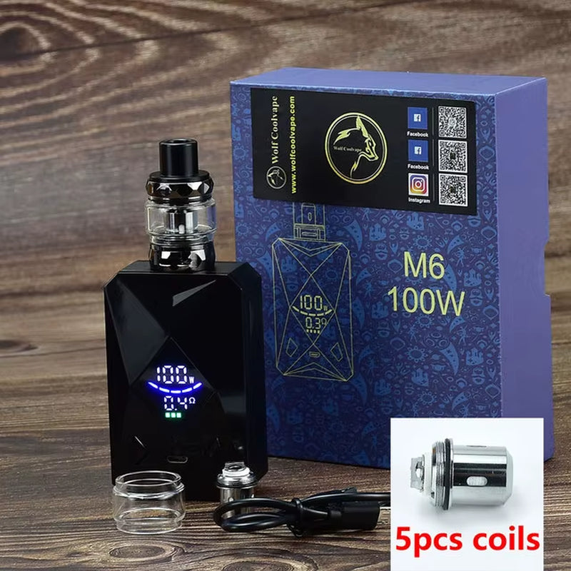 100W Box Mod Vape Kit M6 Mod Kit 4Ml Vaper Atomizer 2600Mah Battery Electronic Cigarette Vape Vaporizer MOD Kit