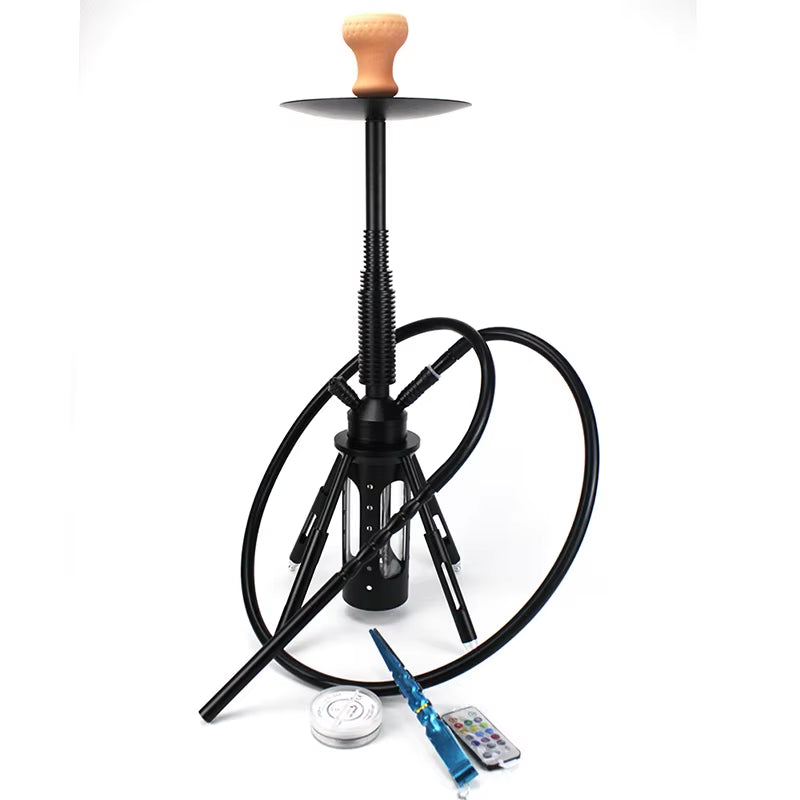New 68.2CM Hookah Rocket Shisha with LED Light Metal Diffuser Smoking Water Pipe Stable Glass Vase Nargile Sheesha Hookahs Set