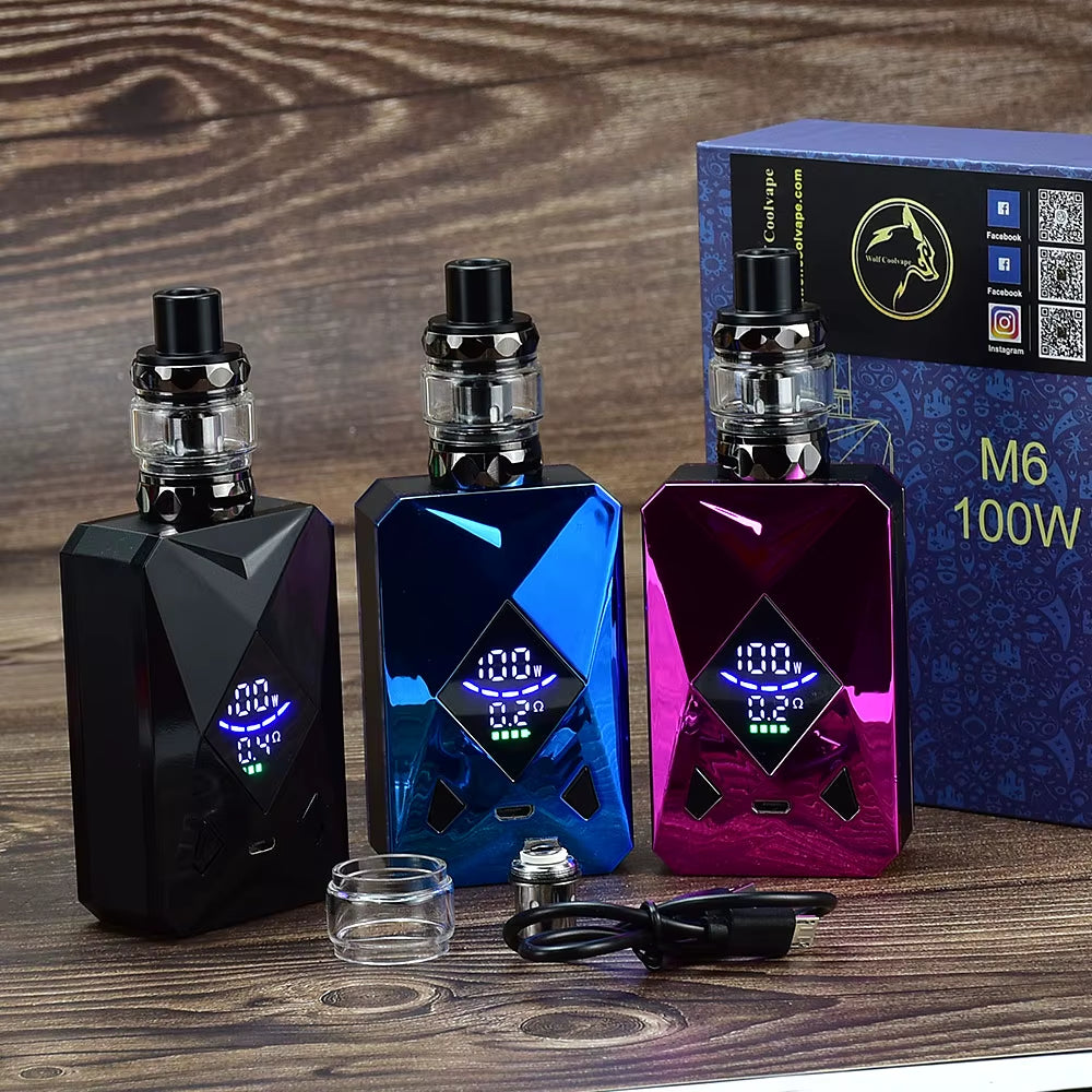 100W Box Mod Vape Kit M6 Mod Kit 4Ml Vaper Atomizer 2600Mah Battery Electronic Cigarette Vape Vaporizer MOD Kit