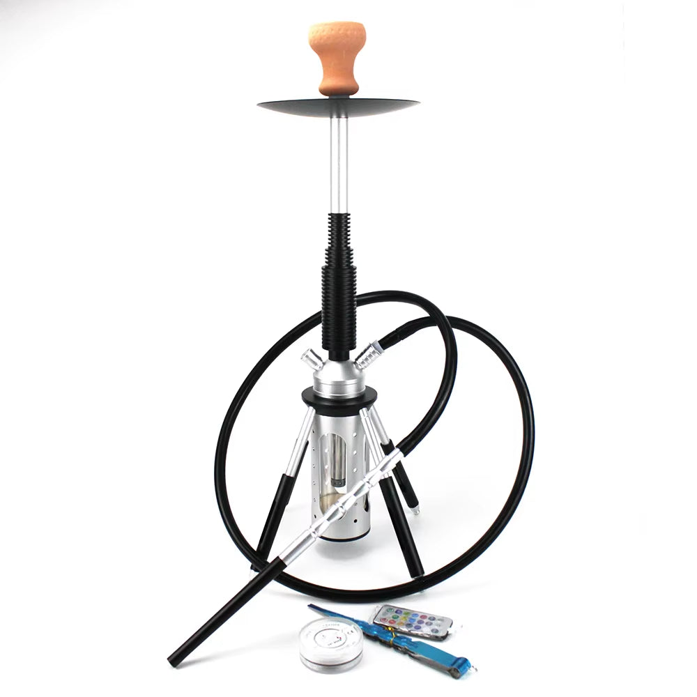 New 68.2CM Hookah Rocket Shisha with LED Light Metal Diffuser Smoking Water Pipe Stable Glass Vase Nargile Sheesha Hookahs Set