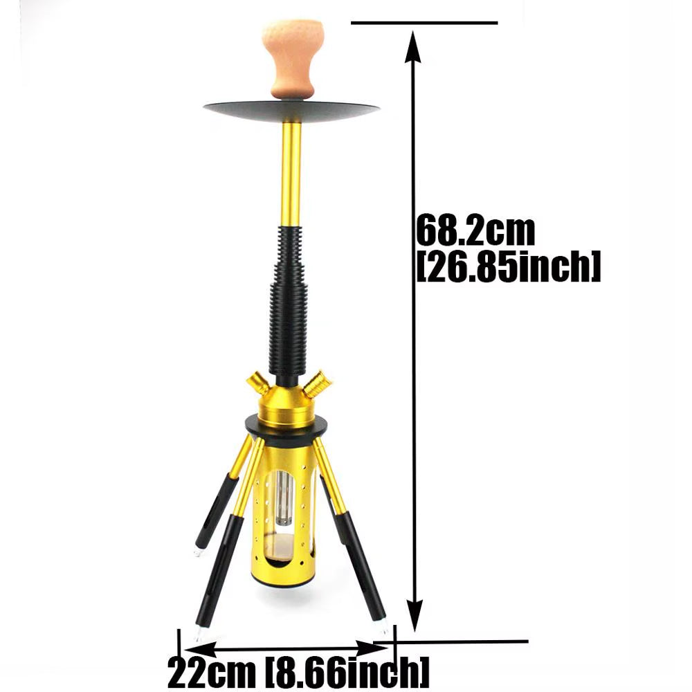New 68.2CM Hookah Rocket Shisha with LED Light Metal Diffuser Smoking Water Pipe Stable Glass Vase Nargile Sheesha Hookahs Set