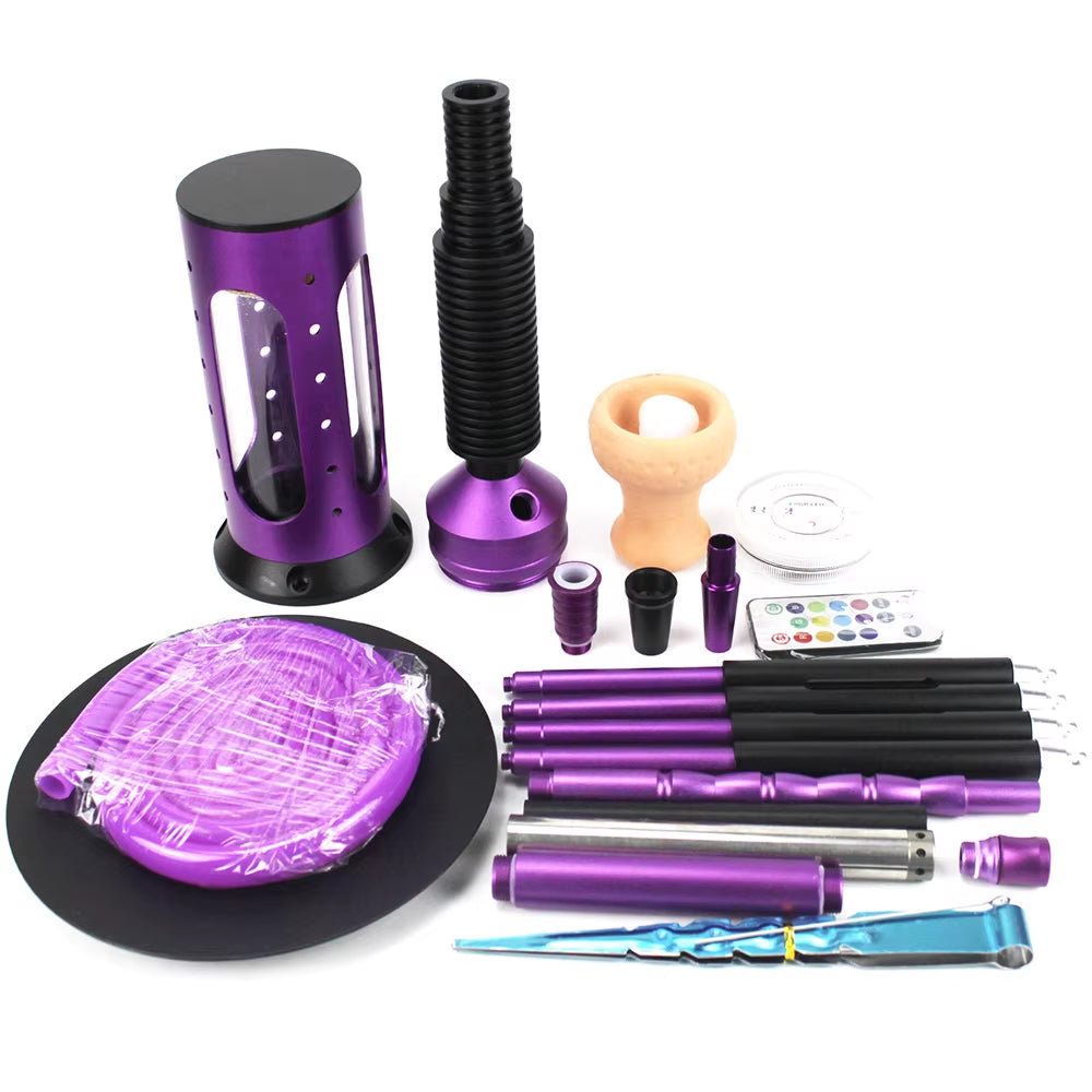 New 68.2CM Hookah Rocket Shisha with LED Light Metal Diffuser Smoking Water Pipe Stable Glass Vase Nargile Sheesha Hookahs Set