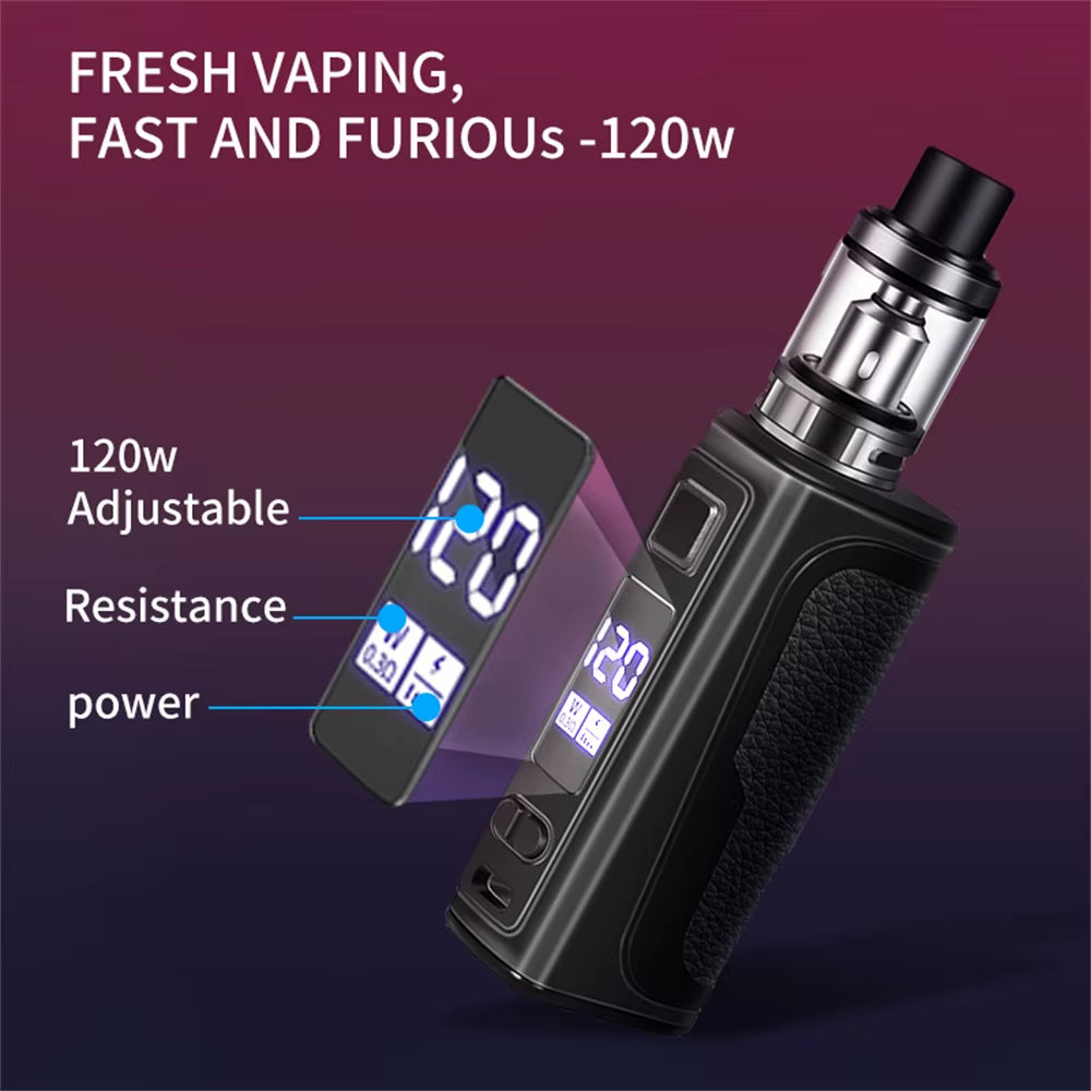 Electronic Cigarette 120W Box Mod Vape Kit Build-In 2200Mah Battery 2.5Ml Tank OLED Screen E-Cigarette Vaper Pen Vaporizer Vapor