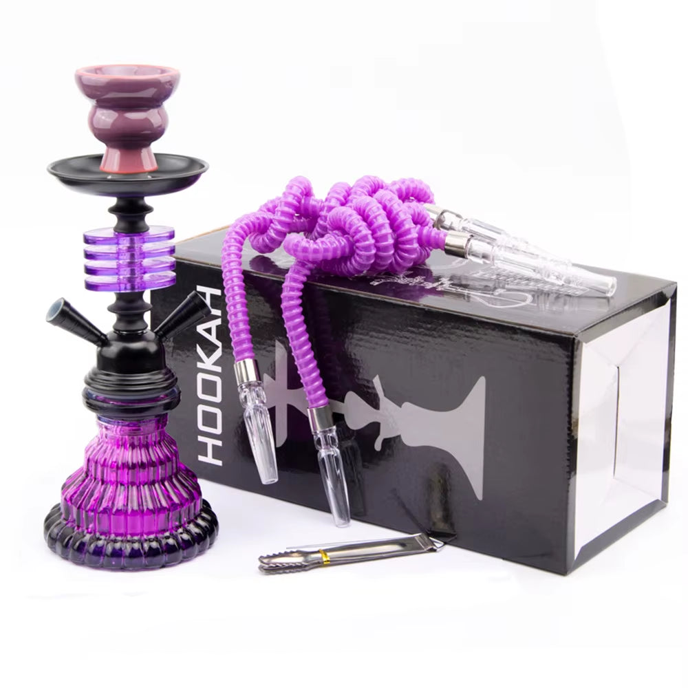 Arabian 4 Layers Hookah Set Glass Shisha Double Hose Pipe Ceramic Bowl Portable Purple Accessories Birthday Gift 2 Hoses Pipe