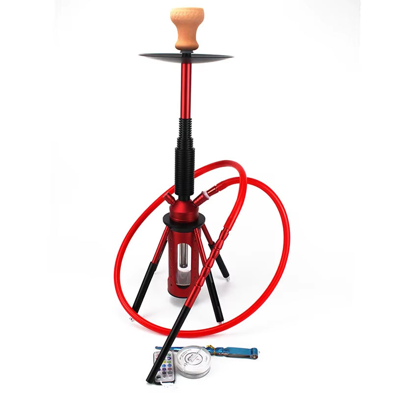 New 68.2CM Hookah Rocket Shisha with LED Light Metal Diffuser Smoking Water Pipe Stable Glass Vase Nargile Sheesha Hookahs Set