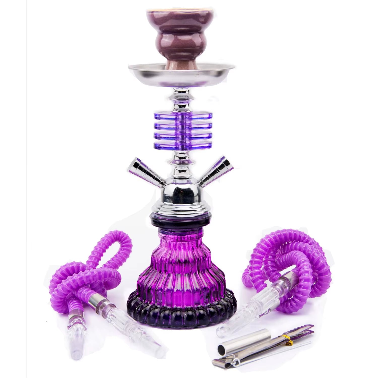 Arabian 4 Layers Hookah Set Glass Shisha Double Hose Pipe Ceramic Bowl Portable Purple Accessories Birthday Gift 2 Hoses Pipe