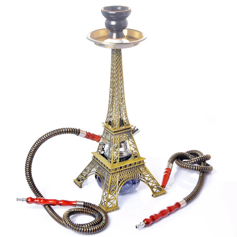 Tower Hookah Shisha Pipe Set Double Hookah Hoses Glass Base Ceramic Bowl Charcoal Tongs Chicha Narguile Sheesha Hookah Smoking