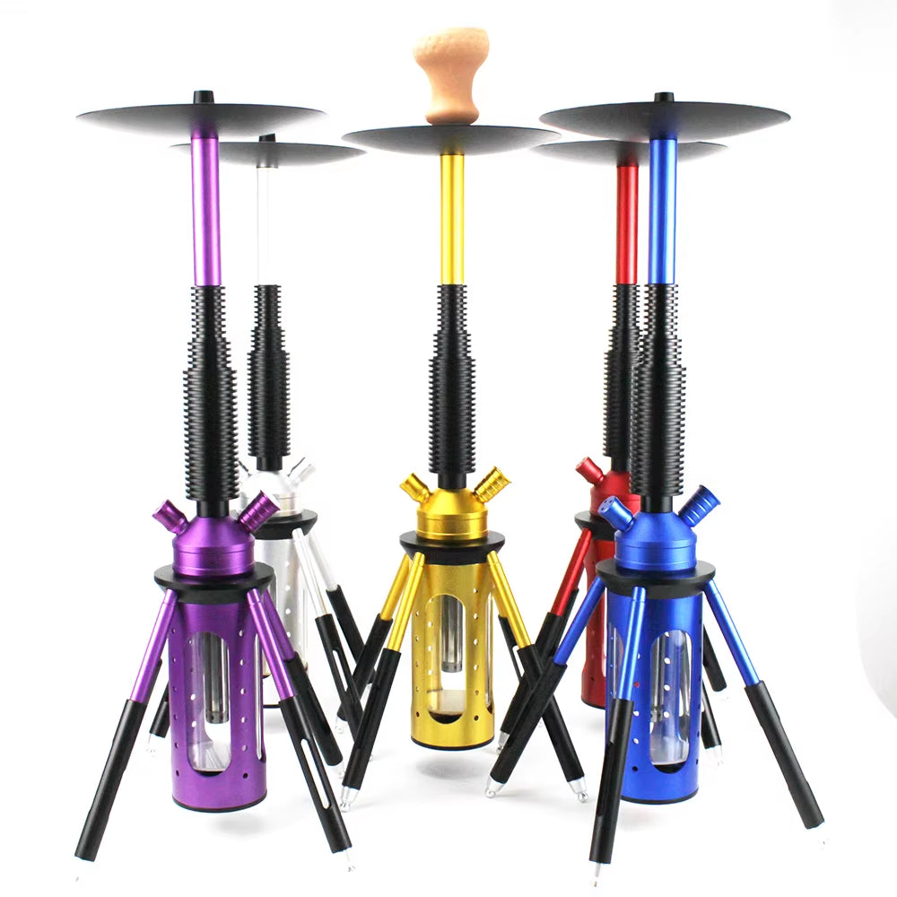New 68.2CM Hookah Rocket Shisha with LED Light Metal Diffuser Smoking Water Pipe Stable Glass Vase Nargile Sheesha Hookahs Set